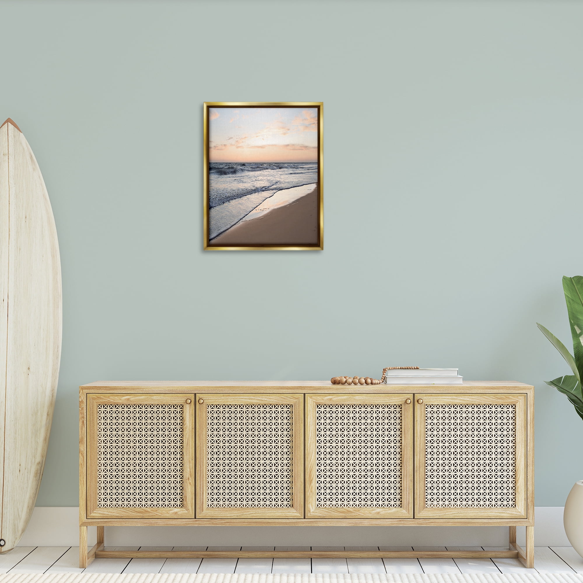 Stupell Industries Beach Tide at Sunset Nautical & Beach Photography Gold Floater Framed Canvas Art Print Wall Art, 25 x 31