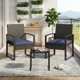 thumbnail image 4 of Conjunto de bar para jardín de ratán PE negro - Muebles para exteriores duraderos - Mesa de vidrio templado - Perfecto para patio y terraza - Incluye cojines azules - Color: Ratán negro + cojín azul, 4 of 8