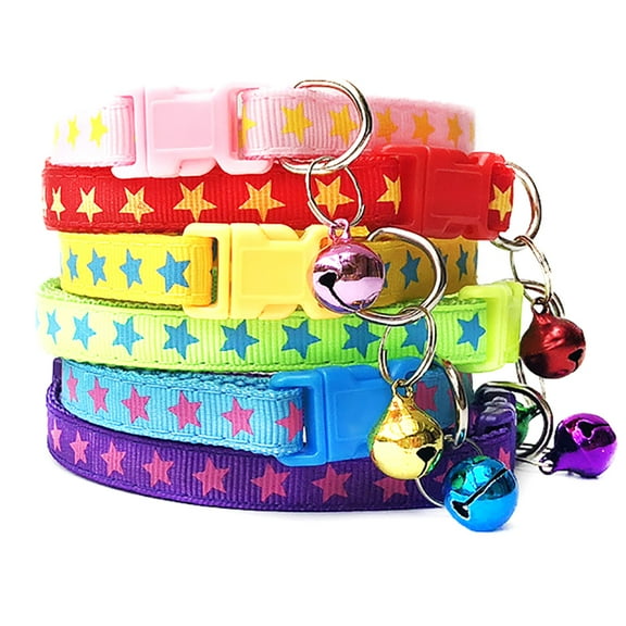 SPRING PARK Pets Dog Cat Collar Pet Puppy Kitten Stars Print Buckle Adjustable Harness Neck Strap with Bell
