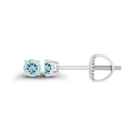 Decadence 925 Sterling Silver 3mm Round Natural Aquamarine March Birthstone Screwback Stud Earrings