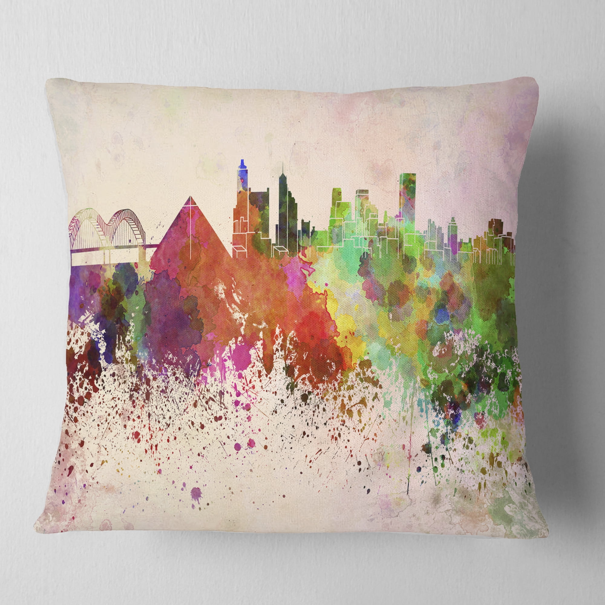 Designart Memphis Skyline - Cityscape Throw Pillow - 16x16