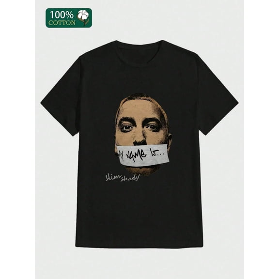 Men´ Music Rap Old Fashioned Printing   Casual Print, Comfortable and Versatile, Letter Pattern Pure Cotton 220g Printed T-shirt 100%  Cotton