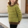 thumbnail image 6 of Spazoro Girls Striped Pullover Sweater Ribbed Cuffs, Warm Long Sleeve Round Neck Loose Casual Knit Jumper for Daily Wear Green Size 7-8, 6 of 8