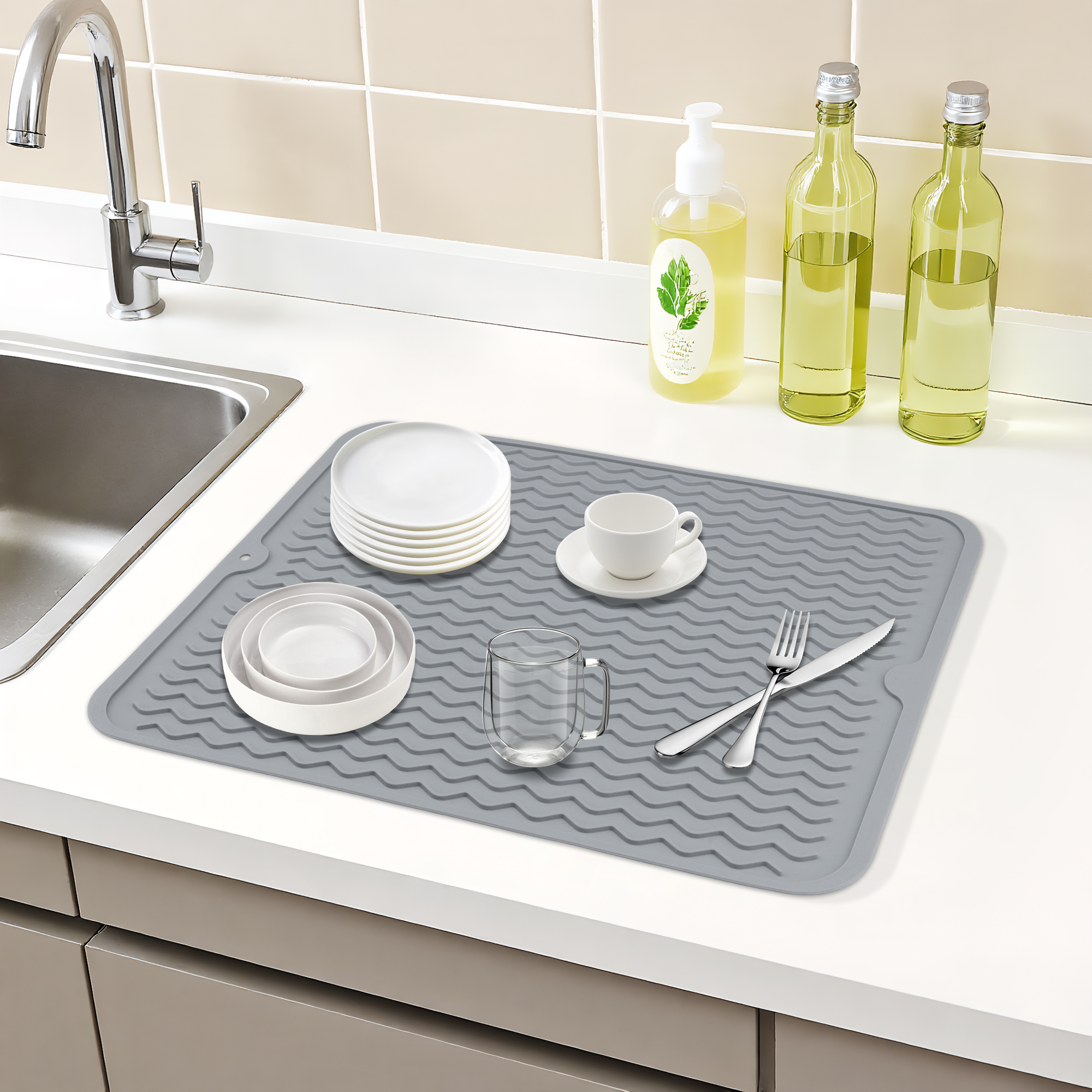 Unique Bargains Silicone Easy Clean Waterproof Dish Drying Mat Dark Gray 15.7*11.8 inch