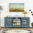 thumbnail image 2 of Costway TV Stand for TVs up to 65" with 3-Position Adjustable Shelves Tempered Glass Doors Teal Blue, 2 of 10