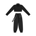 thumbnail image 3 of TiaoBug Kids Girls Hip Hop Dance Outfits Long Sleeve Mock Neck Crop Tops with Sweatpants, 3 of 7