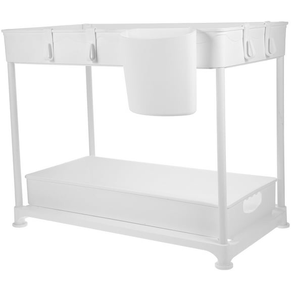 GOOHOCHY Kitchen Counter Organizer Cabinet Pull Out Under Counter Organizer White ABS 1Pcs