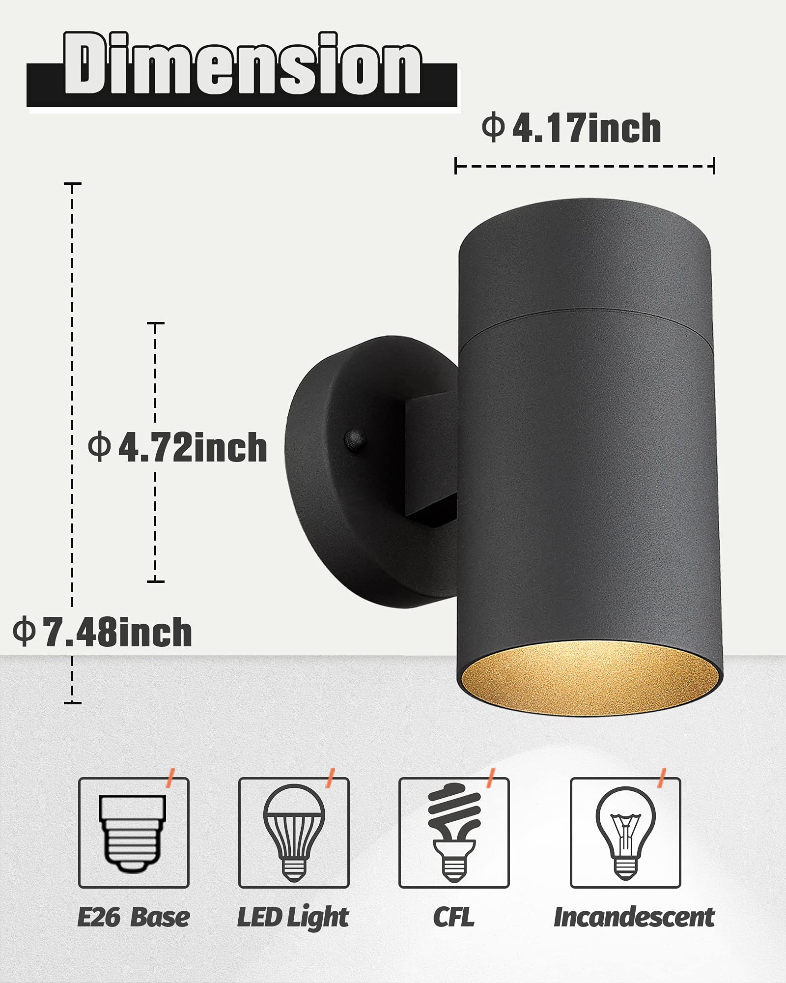 Outdoor Sconce Lights Exterior  Black Wall Patio Light Fixture Porch - 4 Pack
