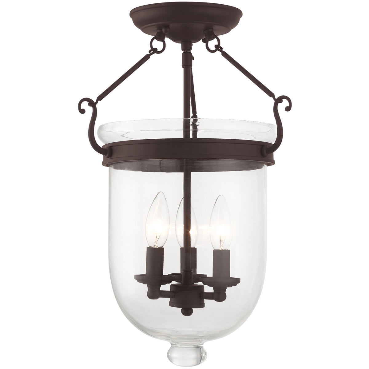3 Light Bronze Ceiling Light fixture with Clear Glass Shade