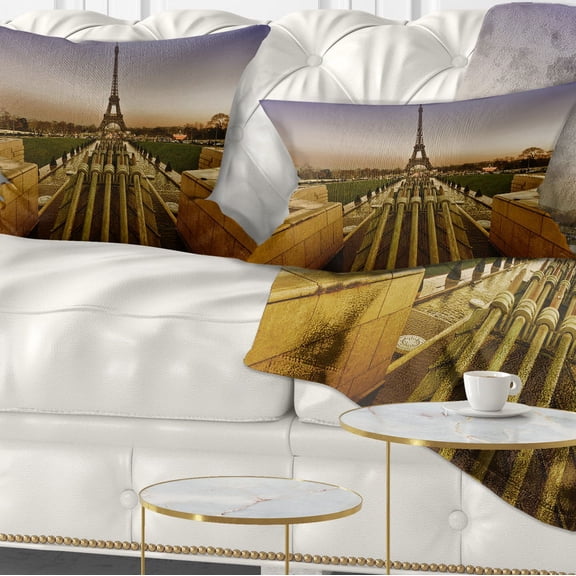 Designart Beautiful View of Paris Eiffel Tower - Landscape Printed Throw Pillow - 12x20