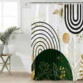 thumbnail image 4 of Green Black Gold Boho Shower Curtain Abstract Green Gold Leaves Plant Modern Waterproof Bath Curtain for Bathroom,Mid Century Gold Green Geometric Shower Curtain Set with Hooks 72x84 Inch, 4 of 6