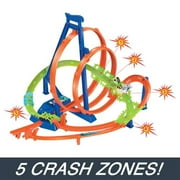 Hot Wheels Track Set w/ 5 Crash Zones, Motorized Booster, 1 Car, 2 Loops