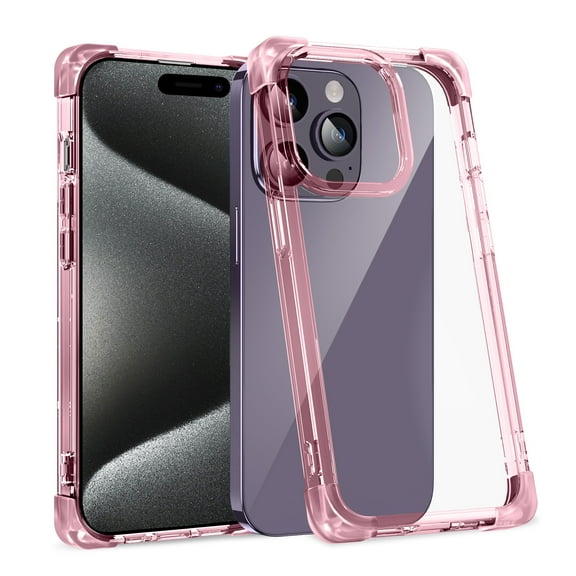 Allytechgroup Crystal Clear Case for iPhone 16, Support Wireless Charging Military Grade Drop Protection Non-Yellowing Anti-Fingerprint Protective Cover Case, Pink