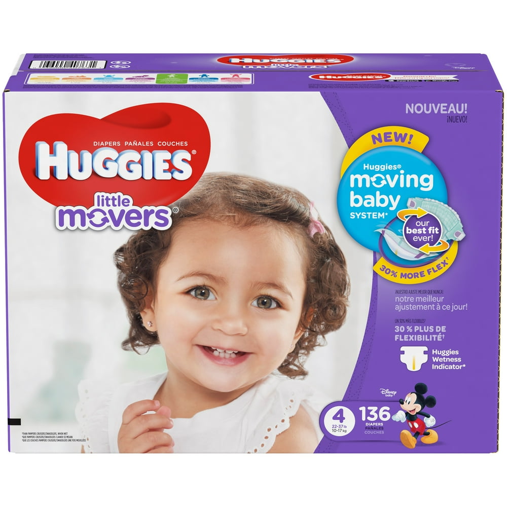 HUGGIES Little Movers Diapers, Size 4, 136 Diapers