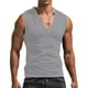 thumbnail image 3 of Camiseta sin mangas de cuello en V lisa para hombre: camiseta informal transpirable sin mangas para el verano, la playa y el entrenamiento., 3 of 5