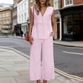 thumbnail image 5 of Summer Outfits for Women Ruffle V Neck Tank Tops Matching Wide Leg Pants 2 Piece Sets Casual Travel Work Clothes, 5 of 9