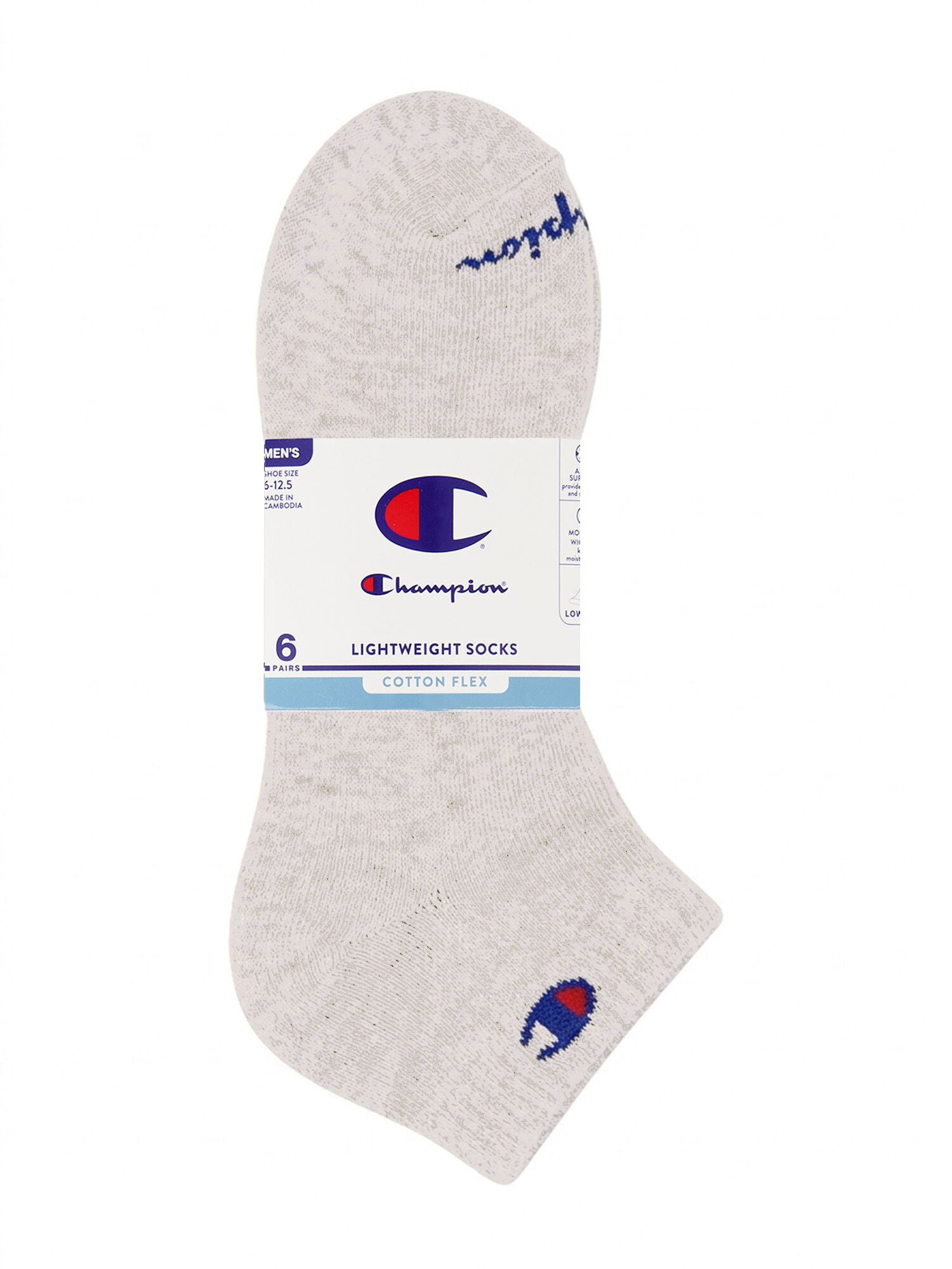 Champion Men’s Lightweight Low Cut Socks 6 Pack, Moisture-Wicking, Arch Support, Stretch Comfort, Sizes 6–12.5