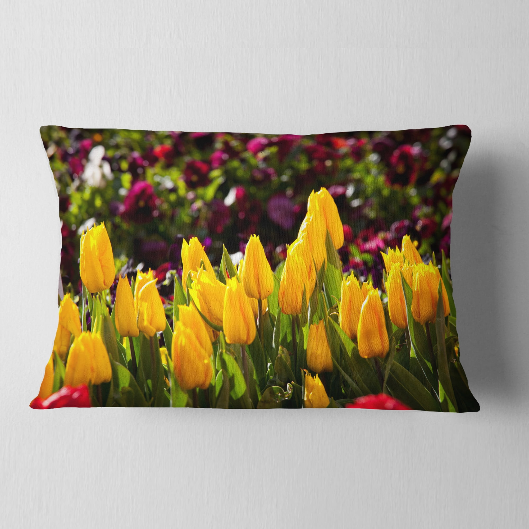 Designart Beautiful Yellow Tulips Garden - Flower Throw Pillow - 12x20