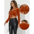 thumbnail image 2 of DARING DIVA Women's Velvet Square Neck Drawstring Puff Crop Top L Orange, 2 of 6