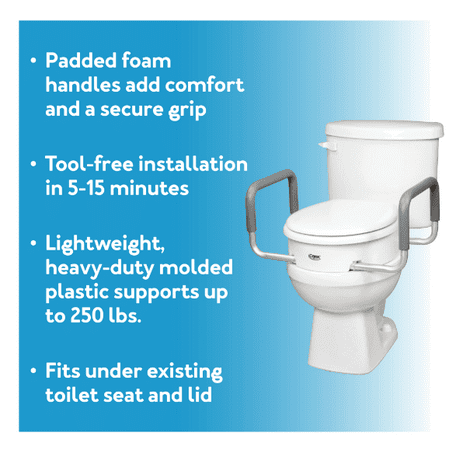 Carex Raised 3.5" Toilet Seat with Handles, Standard Elongated Toilets, Handicap, Seniors, 250lb Capacity
