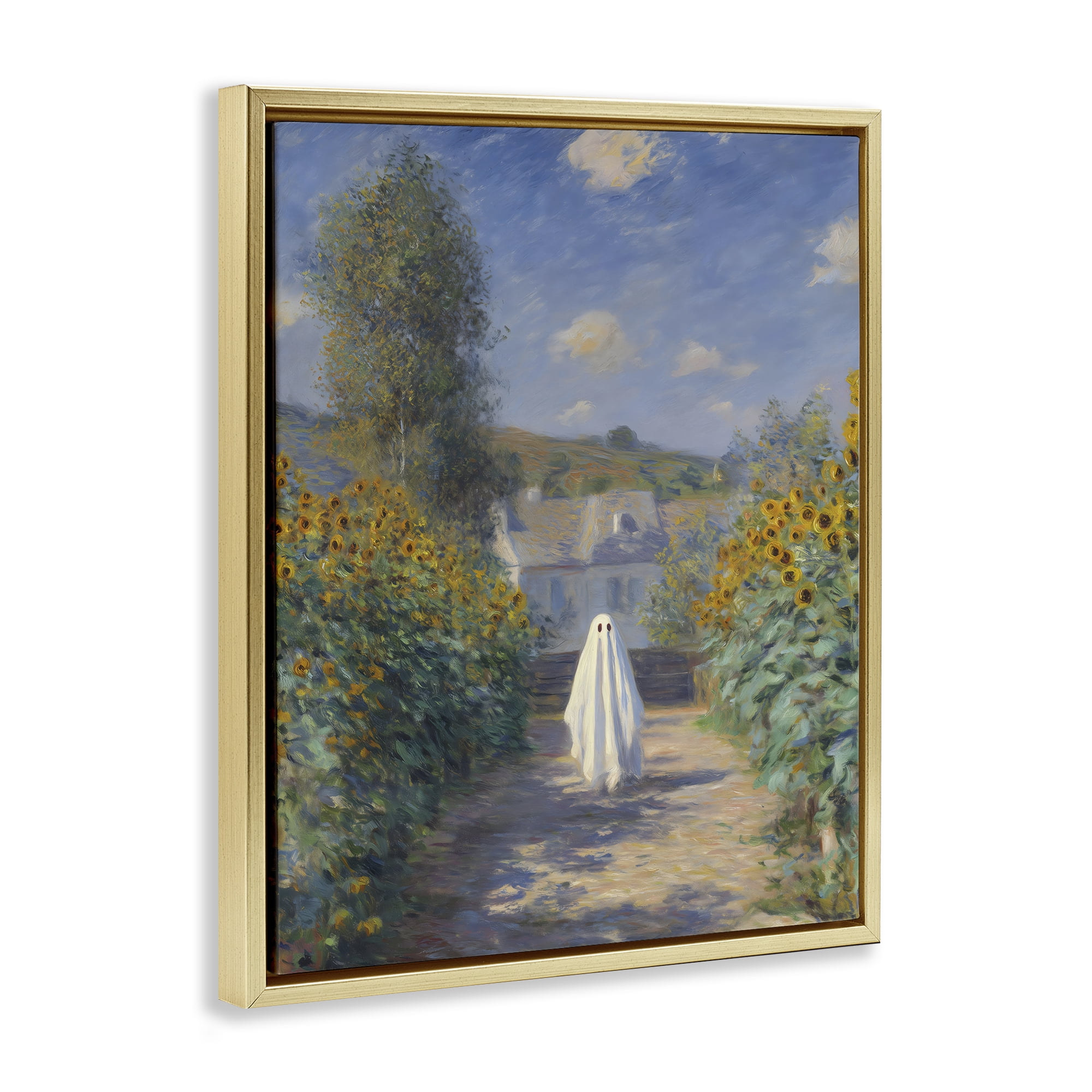 Monet Style Sunflower Ghost Gold Framed Floater Canvas Wall Art, design by Arlington Prints