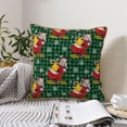 thumbnail image 6 of Fotbe Vintage Santa Skiing Green Plaid Pattern Velvet Decorative Throw Pillow Covers with Elegant Piping, Soft Plush Cushion Cover for Sofa, Bed, Car, Office-16"x16", 6 of 8