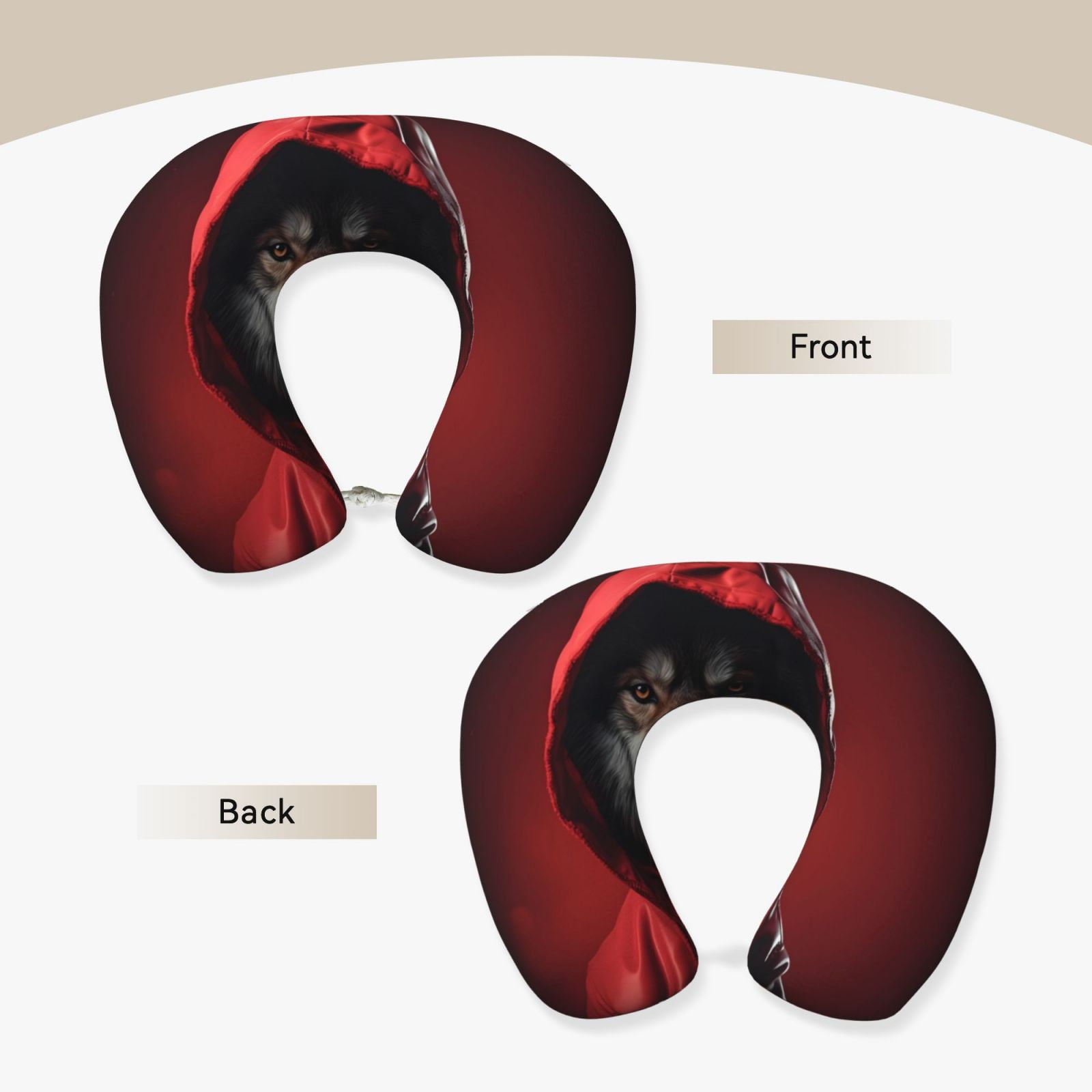 Xecao Mysterious Hooded Wolf Print Memory Foam Cervical Neck Pillow Versatile U-Shaped Pillows for Home,Office,Camping,Travelling,Soft Washable Cover
