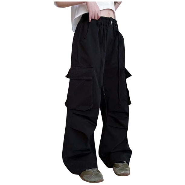 Odeerbi 5-16 Años Niñas Cargo Pantalones Deportes Pantalones Pierna Ancha Primavera Color Sólido Suelto Pantalones de Trabajo Con Múltiples Bolsillos