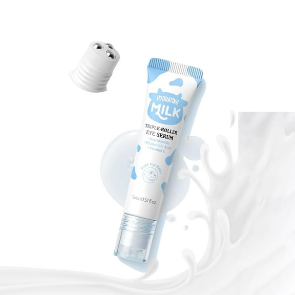 BEUKING Milk Eye Cream for Dark Circles and Puffiness, Hydrating Triple-roller Eye Serum, Improve Skin Elasticity, Intense Moisturizing Dullness, Dryness, Reduce Fine Lines, Skin Care Cream 0.51 oz