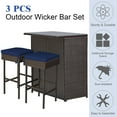 thumbnail image 5 of Costway 3 Pcs Rattan Bar Set with Cushions, Brown / Navy, 5 of 12