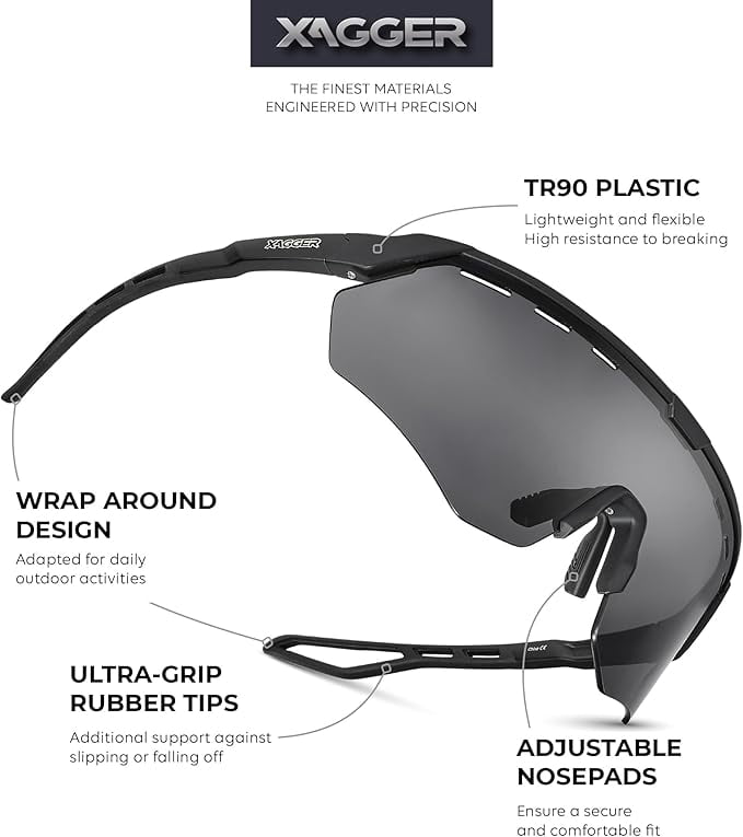Xagger Sport Shield Sunglasses for Men Women Cycling Running Baseball UV400 Sun Glasses Wrap Around TR90 Frame