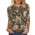 thumbnail image 2 of T-Shirt for Women Crewneck Three Quarter Sleeve Retro Loose Fit Classic Baroque Floral Graphic Print Breathable Soft Stretchy Casual Officewear Tops, 2 of 5