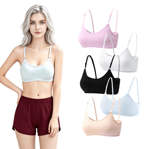 Cotton Wireless Light Padded Sports Bra 5 Pack Teen Girls Adjustable Strap 10-16