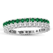 SL Collection 14k White Gold Emerald Diamond 2-piece Set Eternity Band Ring