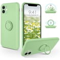 thumbnail image 1 of LAICAIW iPhone 11 Case, Phone Case iPhone 11, Slim Silicone Soft Rubber Shockproof Protective 360° Ring Holder Kickstand Drop Protection Bumper Cute Girl Women Boy Men iPhone 11 6.1 Cover,Grass Gre, 1 of 7