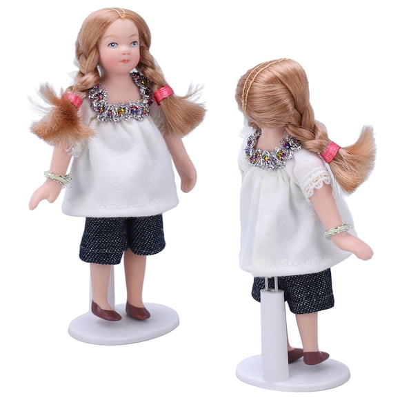 Casa De Muñecas En Miniatura Para Niña, Escala 1:12, Camiseta Blanca Rubia, Pantalones Cortos, Casa De Muñecas, Figuras De Porcelana Para Niña