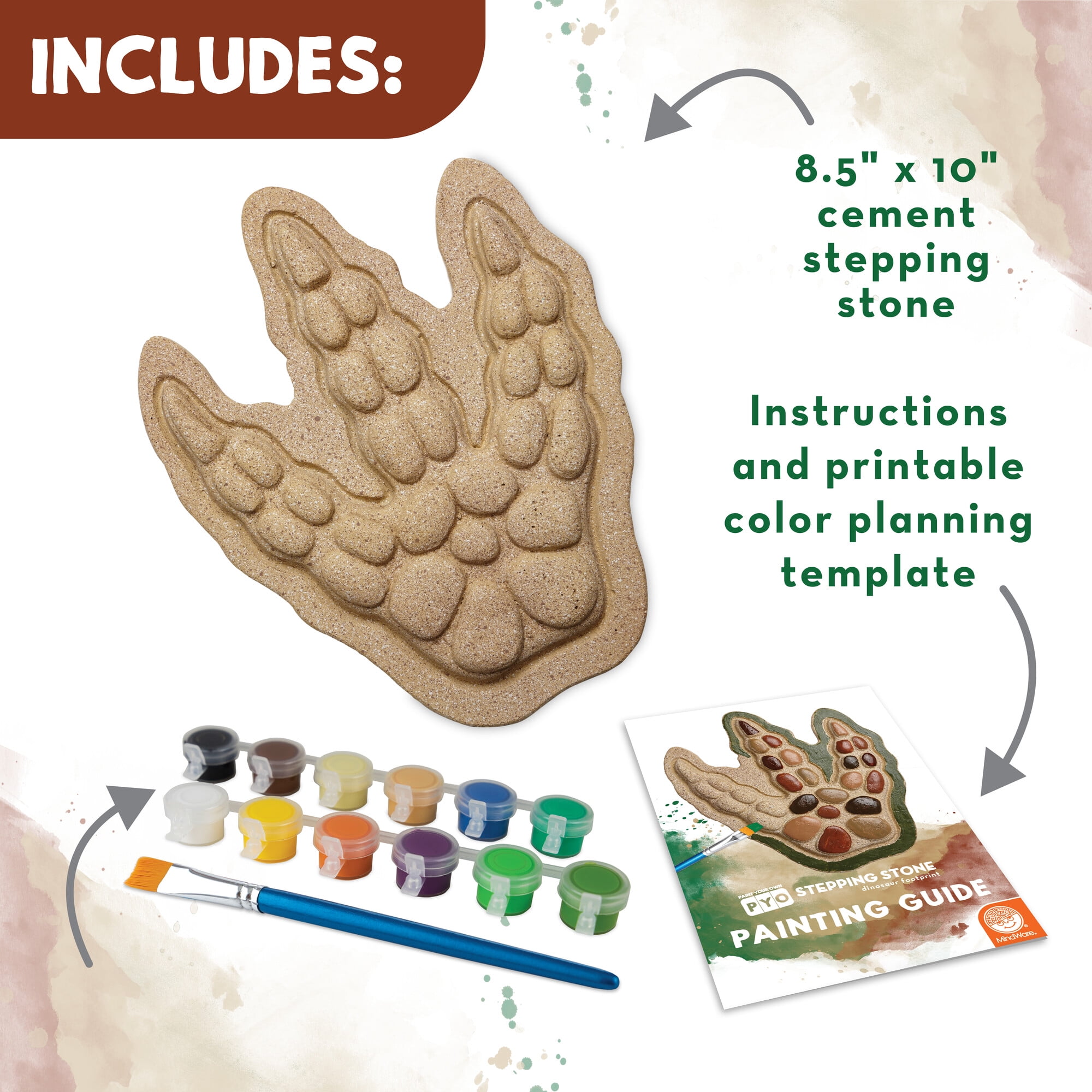 MindWare 8.5 inch x 10 inch Paint Your Own Stepping Stone Dinosaur Footprint, Multicolour