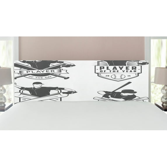 Sports Headboard, Vintage Baseball and Softball with Championship Winner Victory Theme, Upholstered Decorative Metal Bed Headboard with Memory Foam, King Size, Charcoal Grey White, by Ambesonne