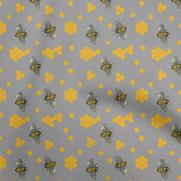 oneOone Polyester Spandex Gray Fabric Honey Bees Sewing Craft Projects Fabric Prints By Yard 56 Inch Wide
