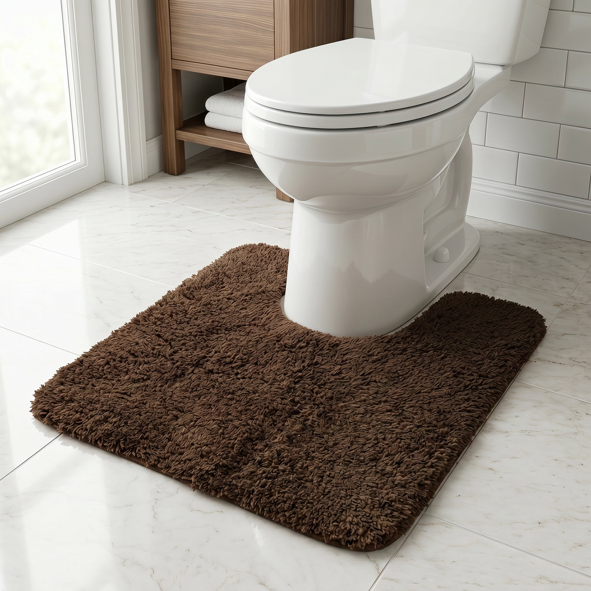 Unique Bargains U-Shaped Absorbent Non Slip Washable Plush Bath Mat Brown 20" x 20"
