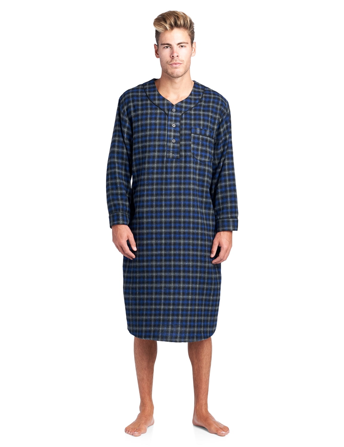 Ashford & Brooks Mens Flannel Plaid Long Sleep Shirt Henley Nightshirt
