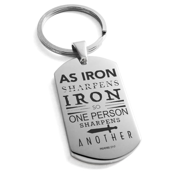 Tioneer Stainless Steel As Iron Sharpens Iron Proverbs 27:17 Engraved Dog Tag Keychain Keyring