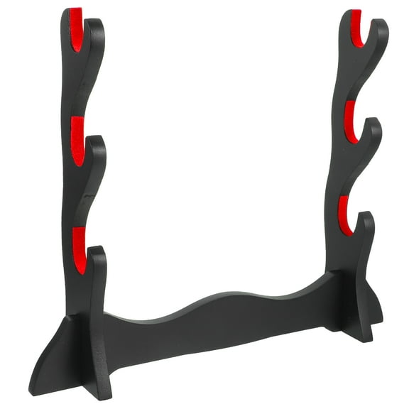 HEMOTON Wooden Sword Display Stand for Home Black 3-layer Sturdy Wall Mount Rack