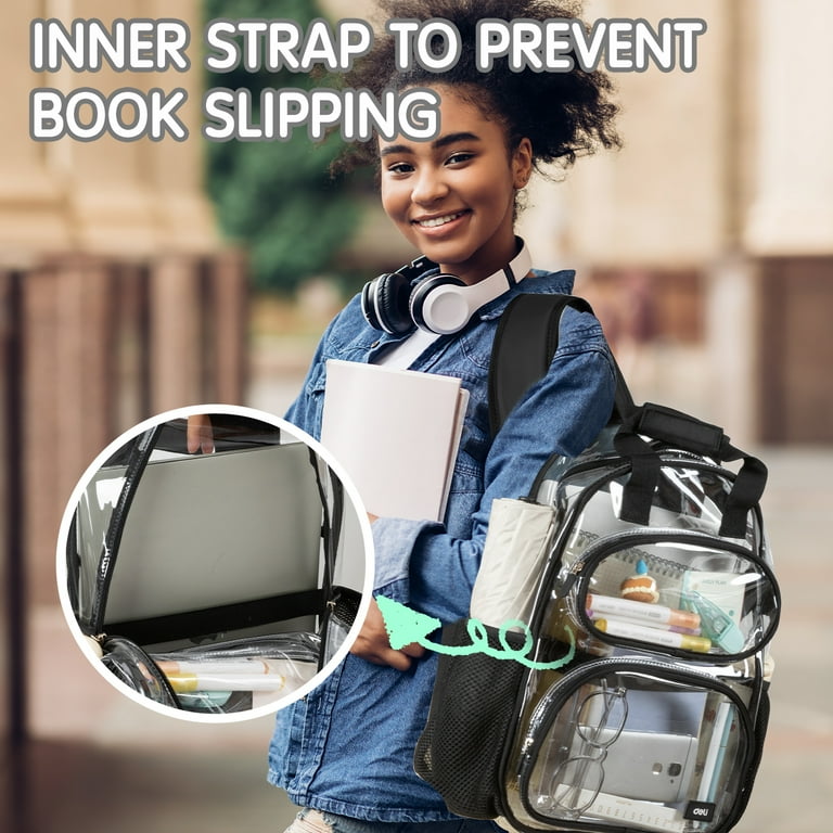 Deli Clear Backpack Heavy Duty Waterproof PVC Transparent Backpacks for for Kids Adults Stadium Approved See Through Large Clear Bookbag with Reinforced Strap for School Work Travel Black Walmart