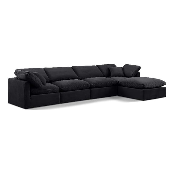 Meridian Furniture Indulge 129" Velvet L-Shaped Modular Sectional in Black