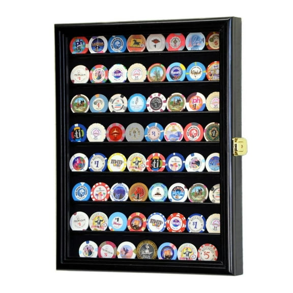 64 Casino Chip / Coin Display Case Cabinet
