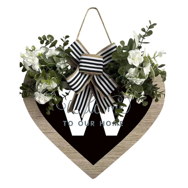 Guirnalda de 26 letras en forma de corazón con el apellido A Z para colgar en la puerta de entrada Guirnalda de primavera para colgar en la puerta de entrada