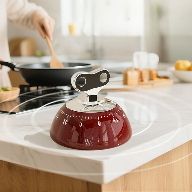 Temporizador magnético de cocina | Temporizador mecánico de cuenta regresiva de 60 minutos con alarma sonora | Potente imán para refrigerador de fácil acceso | Diseño compacto en beige, rojo o verde