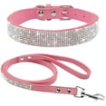 thumbnail image 1 of Lindo deslumbrante brillante elegante elegante cuero de gamuza suave Bling Rhinestone cristal joyería para mascotas gato perro cachorro collar correa de perro conjunto combinado tamaño pequeño y media, 1 of 5