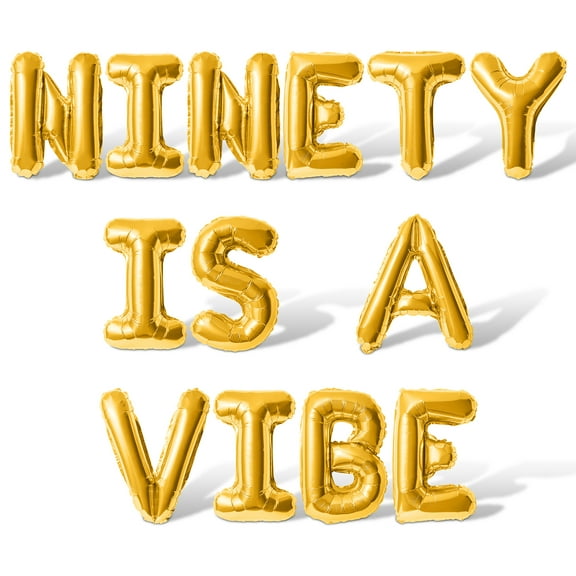 Letter Balloons - NINETY IS A VIBE 16" Inch Alphabet Letters Foil Mylar Balloon 90th Birthday Party Banner (Gold)
